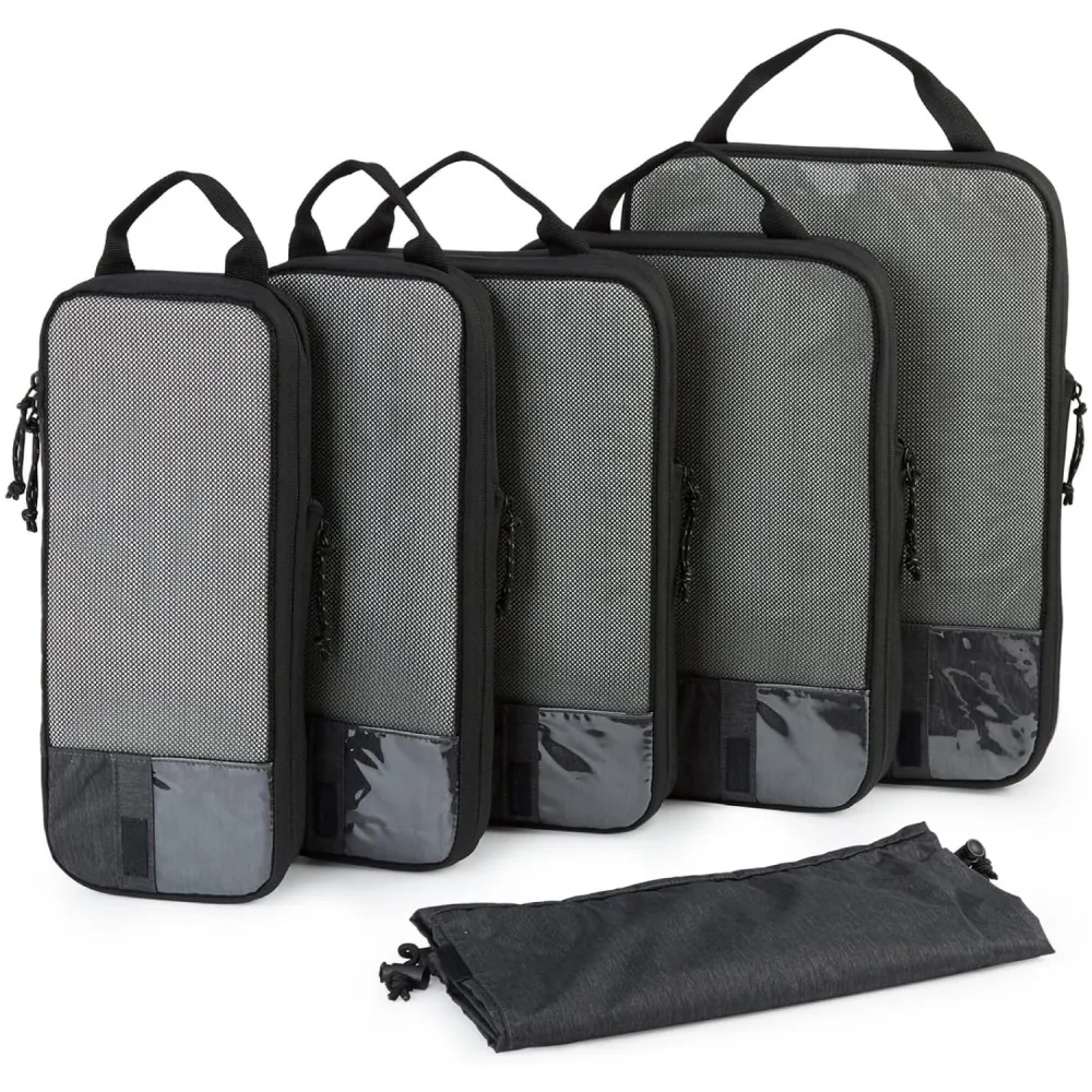 Set 6 Cuburi de Compresie Elindor® pentru Organizarea Bagajului – Negru, Accesorii Ușoare și Durabile pentru Călătorii