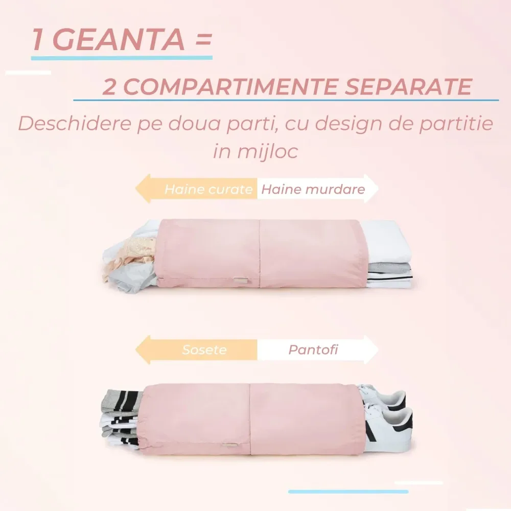 Set 6 Cuburi de Compresie Elindor® pentru Organizarea Bagajului – Roz, Accesorii Ușoare și Durabile pentru Călătorii