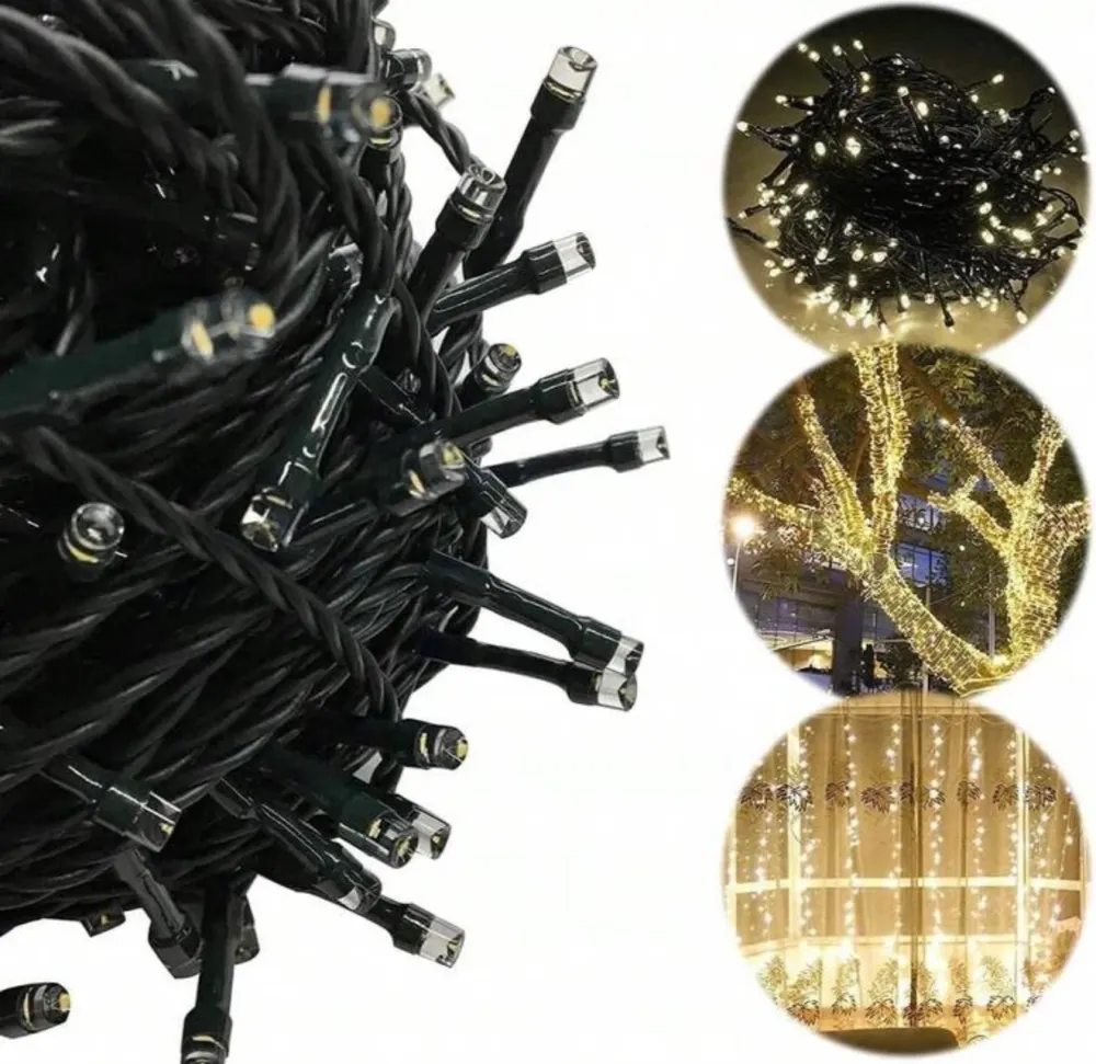 Instalație de Crăciun BecurI Model Diamant – Rolă 50 Metri, 240 LED-uri Alb-Gold