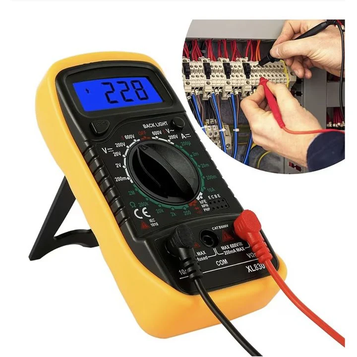 Multimetru Digital cu Funcții DC/AC, Test Diode și Tranzistori, Data Hold, LCD și Picior de Susținere