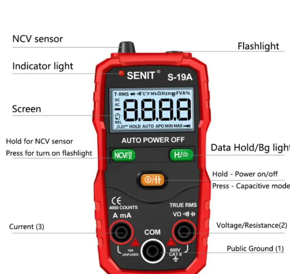Multimetru Digital Inteligent cu Reglare Automată, NCV, Data Hold și LCD Iluminat