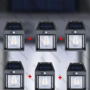 Set 10 Lămpi Solare LED cu Senzor Mișcare, 3 Moduri Iluminare, 30W, 600 Lumeni, IP65, Perete Exterior