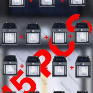 Set 15 Lămpi Solare LED cu Senzor Mișcare, 3 Moduri Iluminare, 30W, 600 Lumeni, IP65, Perete Exterior
