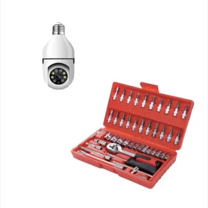 Set Trusă Chei Tubulare și Șurubelnițe, 46 Piese + Cameră Supraveghere Wireless 360° FULL HD