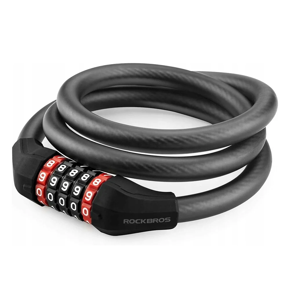 Lacăt de bicicletă Rockbros RKS507-1BK cu combinație de 1,8 m