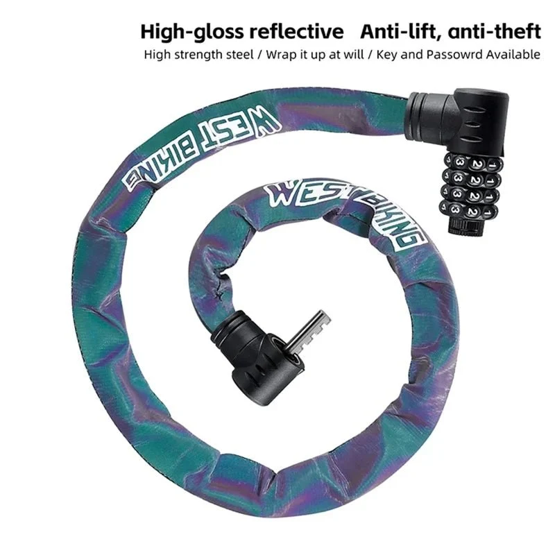 Lanț reflectorizant antifurt pentru bicicletă cu 4 cifre - Multicolor