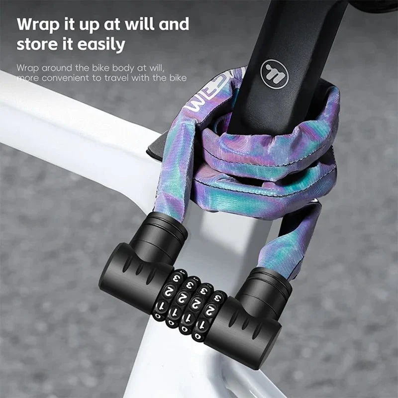 Lanț reflectorizant antifurt pentru bicicletă cu 4 cifre - Multicolor