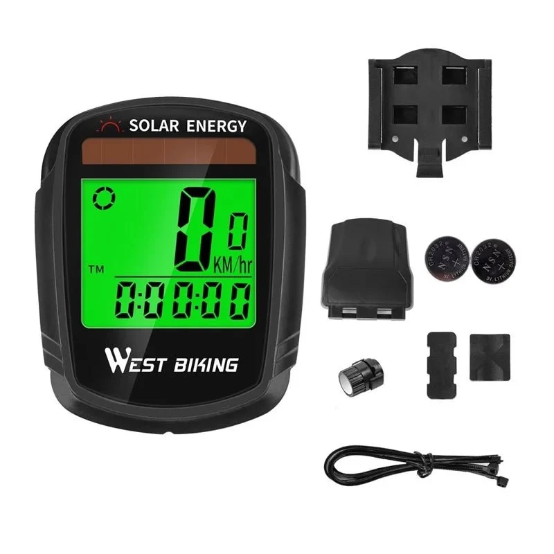 Contor de bicicletă solar fără fir, ceas deșteptător automat cu ecran LCD iluminat din spate