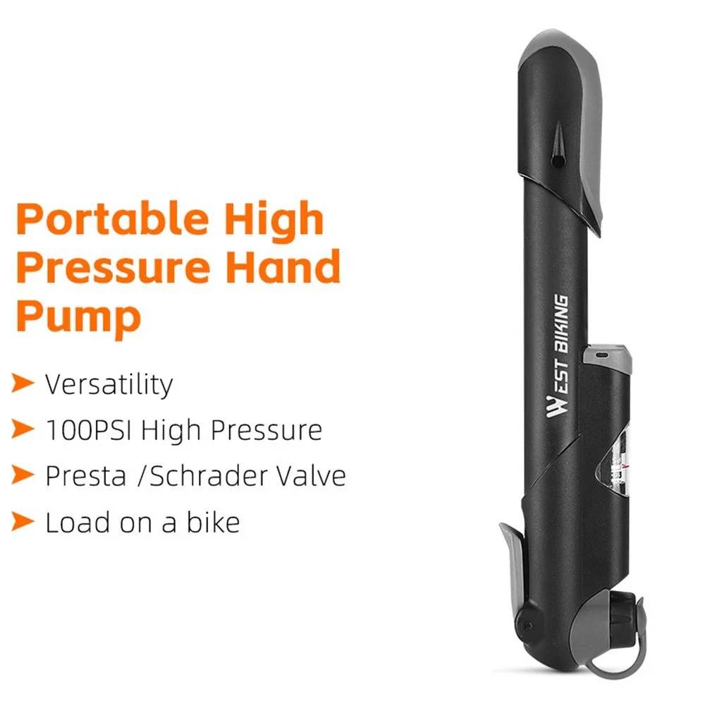 Pompa manuală portabilă pentru bicicletă 100 PSI cu manometru