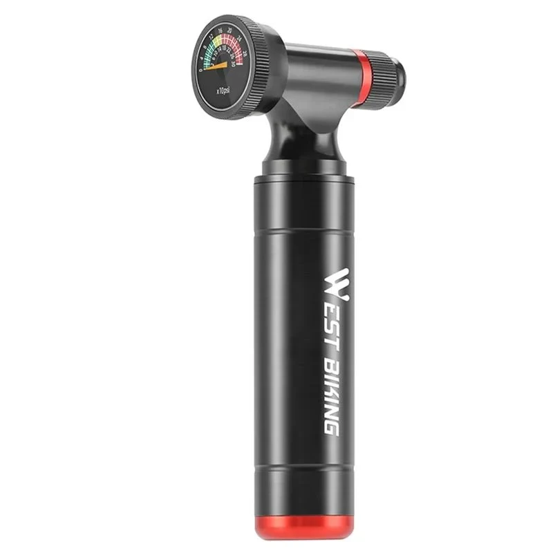 Umflător CO2 pentru bicicletă, pompă de bicicletă din aliaj de aluminiu cu manometru