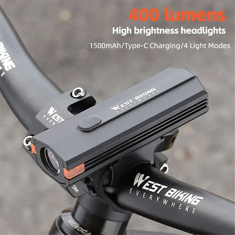 Far de bicicletă din plastic 400LM, lanternă pentru ciclism nocturn - Negru