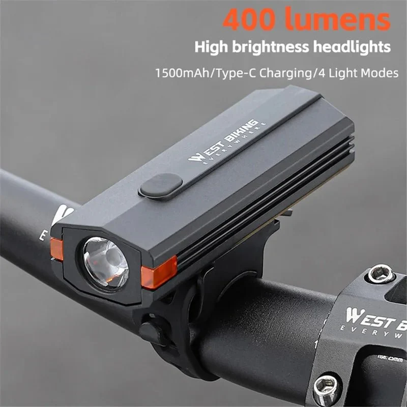 Far de bicicletă din plastic 400LM, lanternă pentru ciclism nocturn - Negru