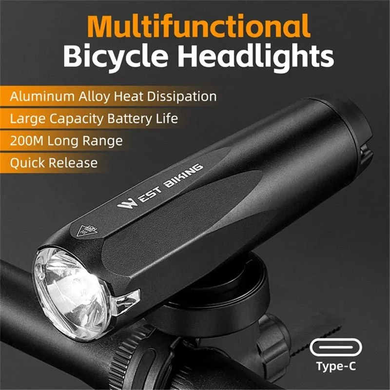 Far de bicicletă multifuncțional cu detectare luminii 600 lumeni Type-C