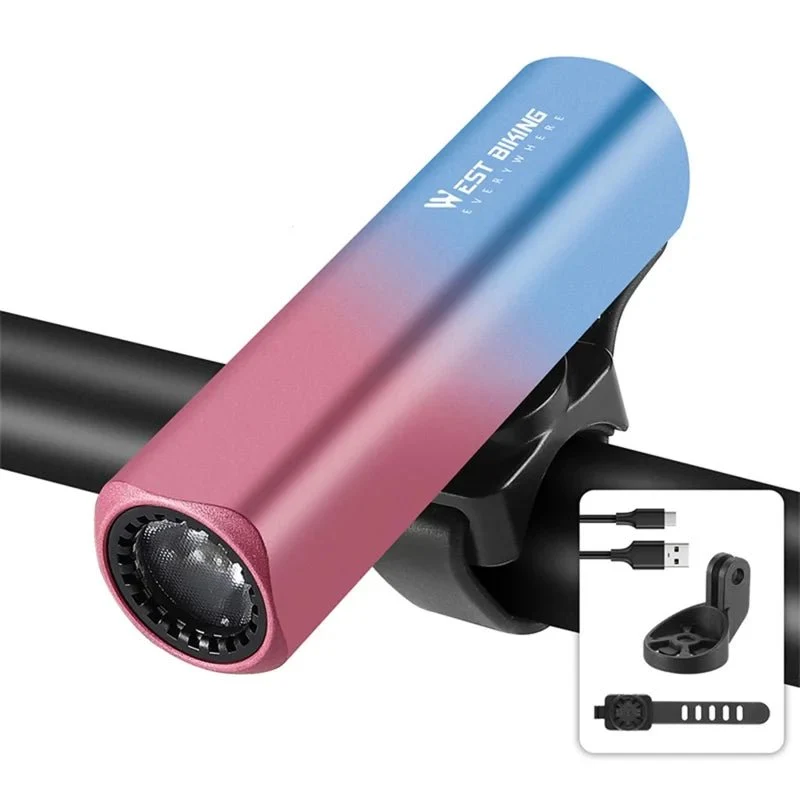 Far luminos pentru bicicletă 400LM din aliaj de aluminiu - degrade albastru + roz