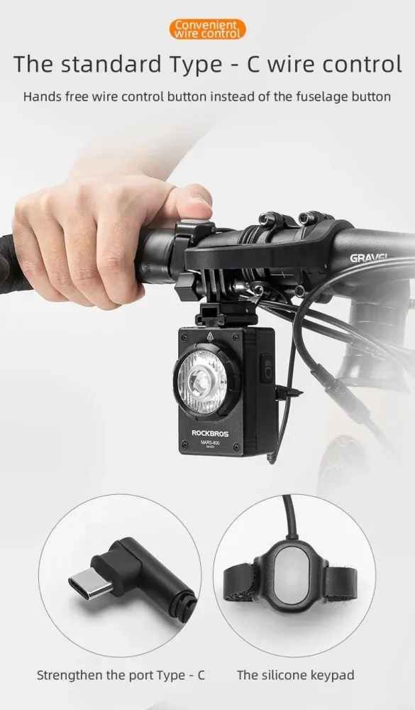 Far pentru bicicletă ROCKBROS 800 Lumeni, IPX6