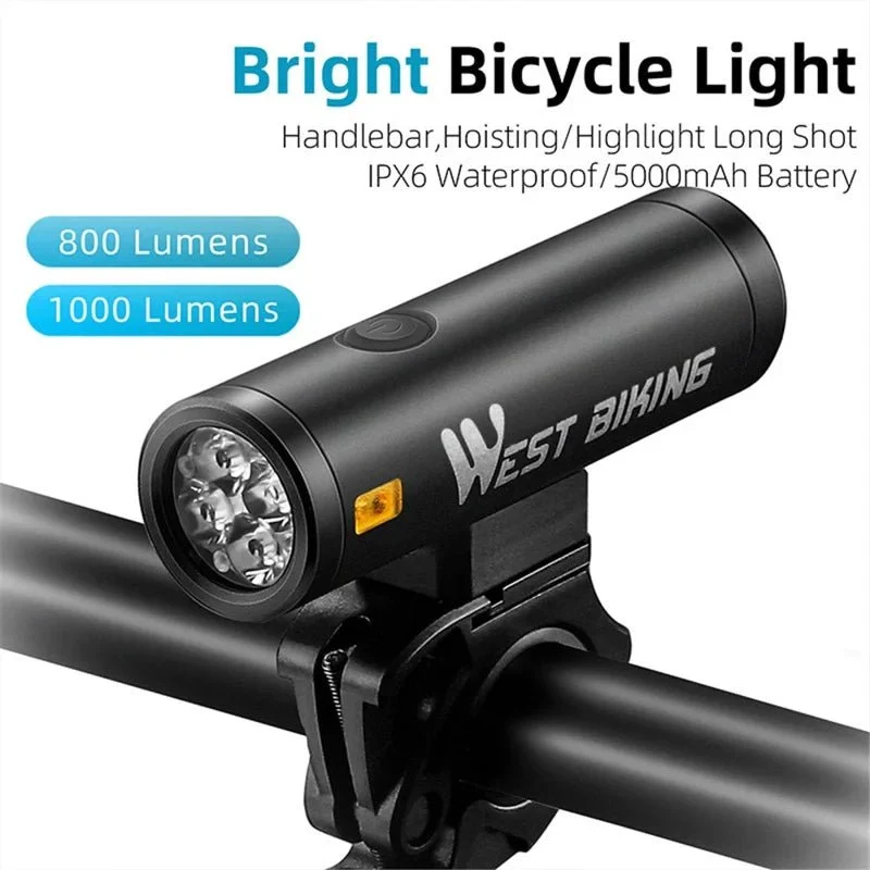Lampă frontală pentru bicicletă LED luminoasă 2000 lumeni reîncărcabilă
