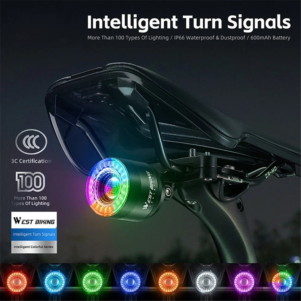 Lumină LED inteligentă WEST BIKING YP0701420, detecție, culoare, avertizor MTB