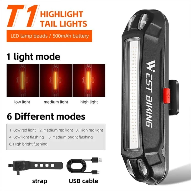 Lumină spate bicicletă LED luminoasă USB, lampă de avertizare pentru ciclism - T1