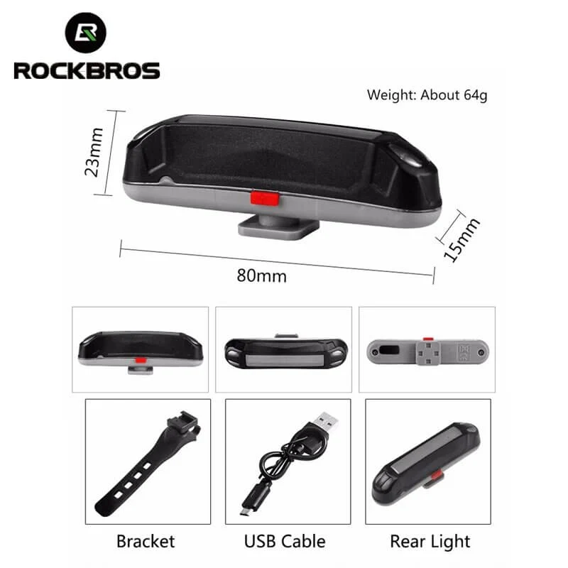 Lumină spate bicicletă ROCKBROS reîncărcabilă USB „Siguranță”