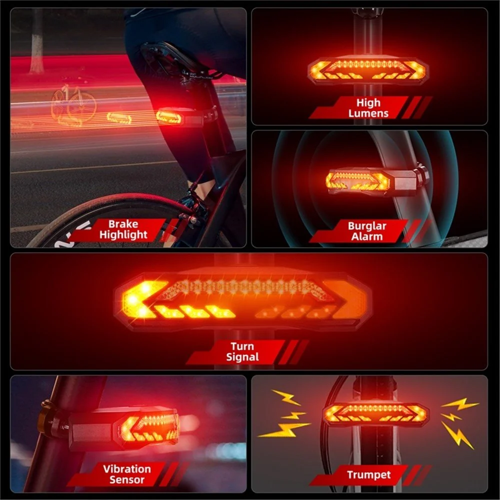 Lumină spate bicicletă WEST BIKING YP0701372, alarmă antifurt și telecomandă, IPX65