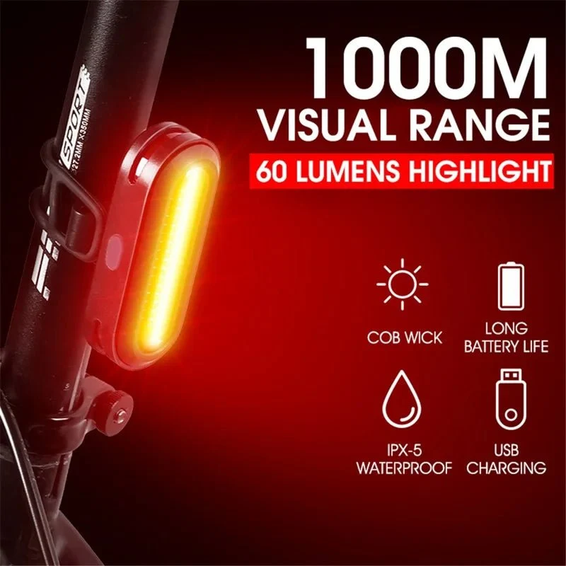 Lumină spate pentru bicicletă reîncărcabilă USB, rotație la 360 de grade, rezistentă la apă IPX5