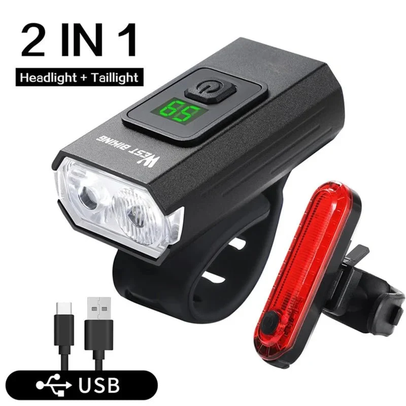 Set far + lumină spate pentru bicicletă Type-C cu afișaj digital