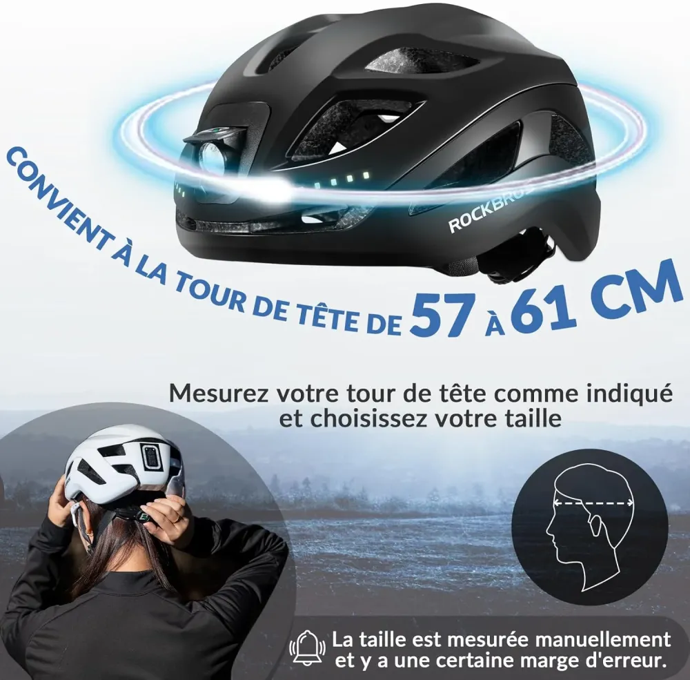 Cască de bicicletă luminoasă cu LED reîncărcabilă reglabilă 57-61 cm