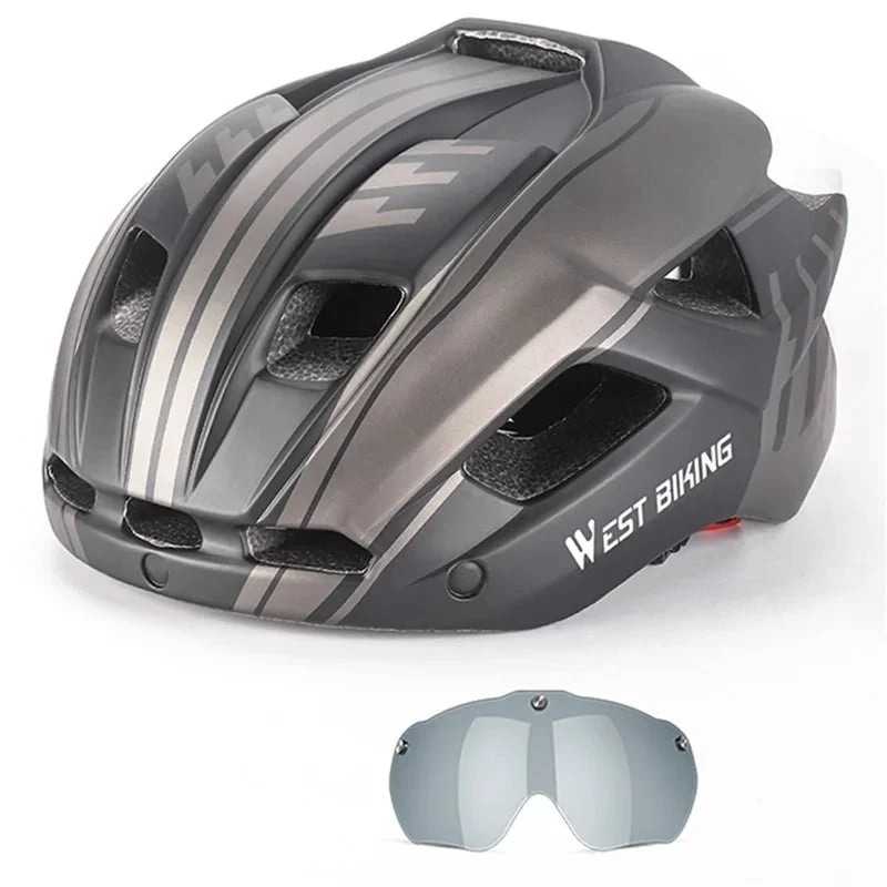 Cască de bicicletă cu ochelari magnetici integrați - Gri Titan