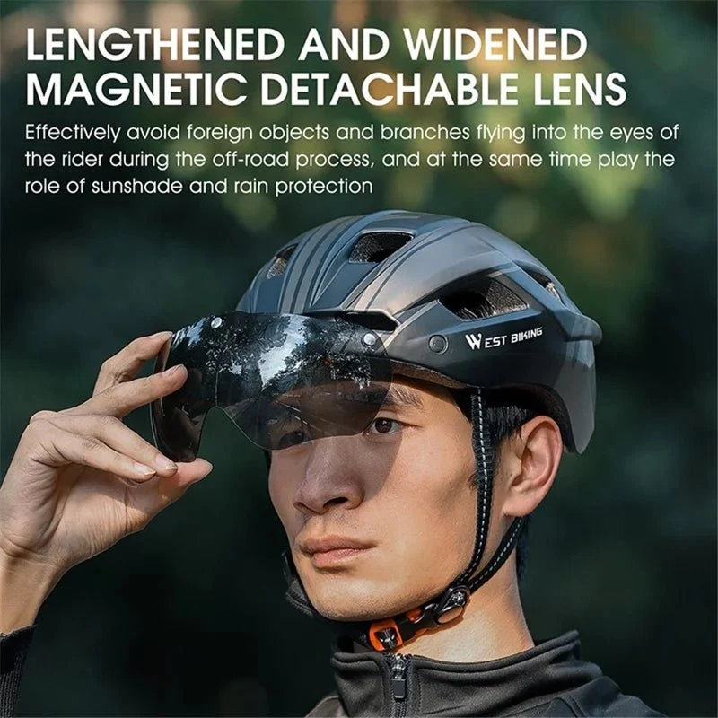Cască de bicicletă ușoară cu ochelari magnetici integrați - Roșu