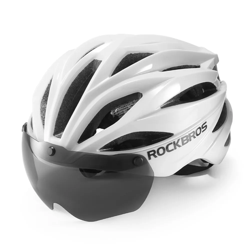 Casca de bicicletă Rockbros cu vizieră și ochelari de protecție UV Albă