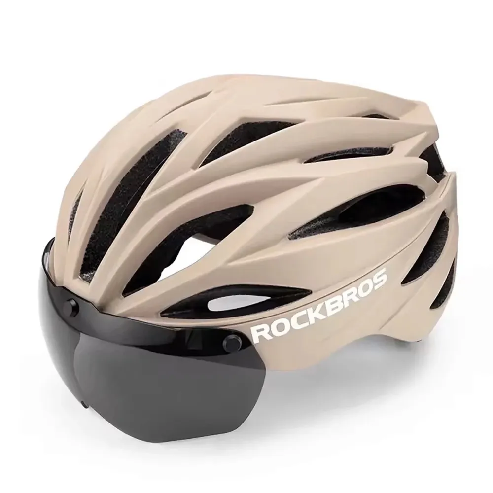 Casca de bicicletă Rockbros cu vizieră și ochelari de protecție UV Maro