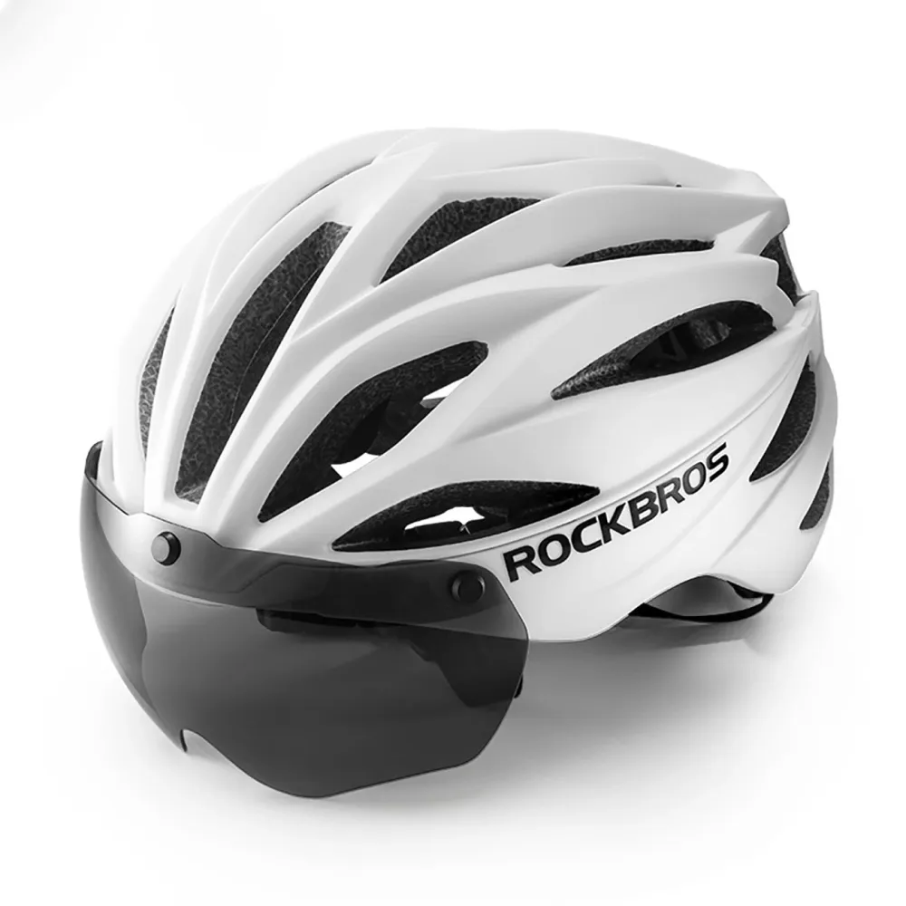 Casca de bicicletă Rockbros cu vizieră și ochelari de protecție UV Albă