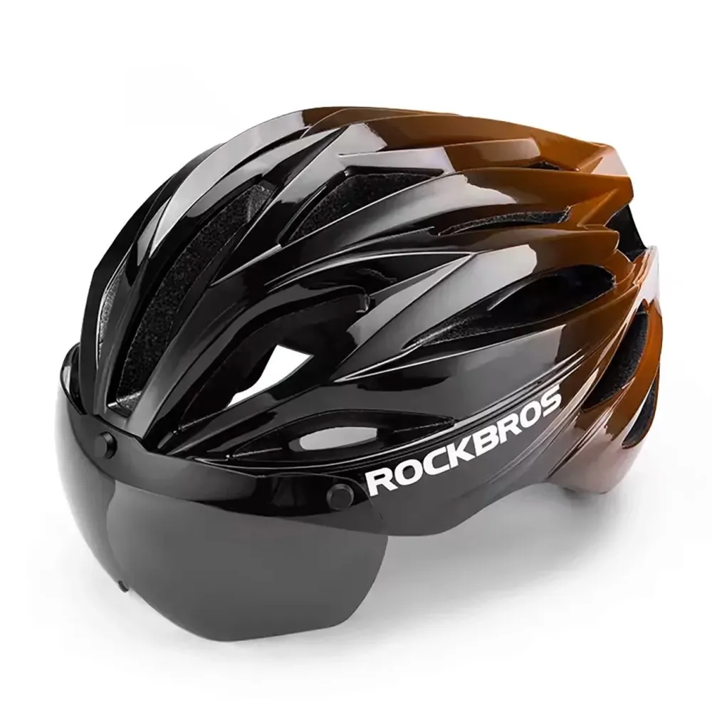 Casca de bicicletă Rockbros cu vizieră și ochelari de protecție UV Maro