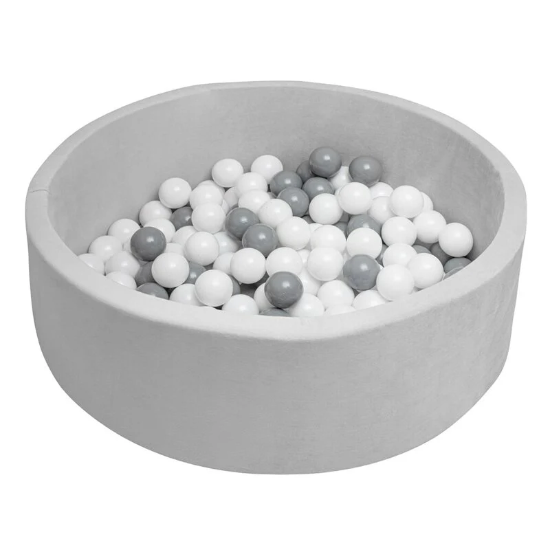 Piscina uscata, New Baby, Cu 150 de bile (Alb, gri), Din tesatura fina cu certificare Oeko-Tex Standard 100, Dimensiune 83...
