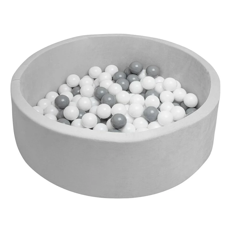 Piscina uscata, New Baby, Cu 150 de bile (Alb, gri), Din tesatura fina cu certificare Oeko-Tex Standard 100, Dimensiune 83...