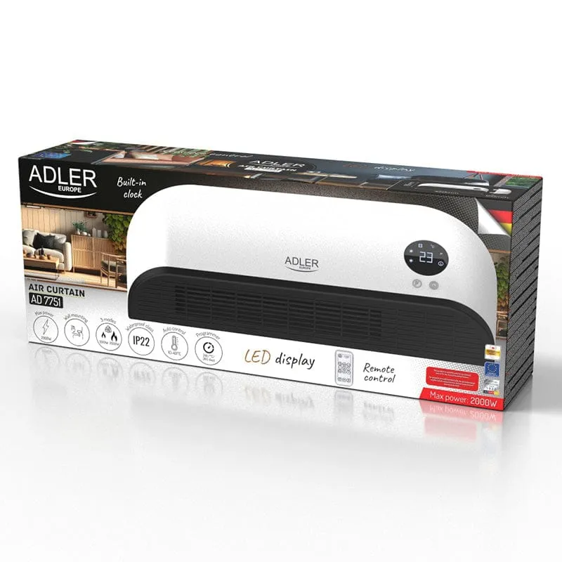 Aeroterma Adler AD7751 | 2000W, Perete, Ceramica, LED, Telecomanda, Alb/Negru