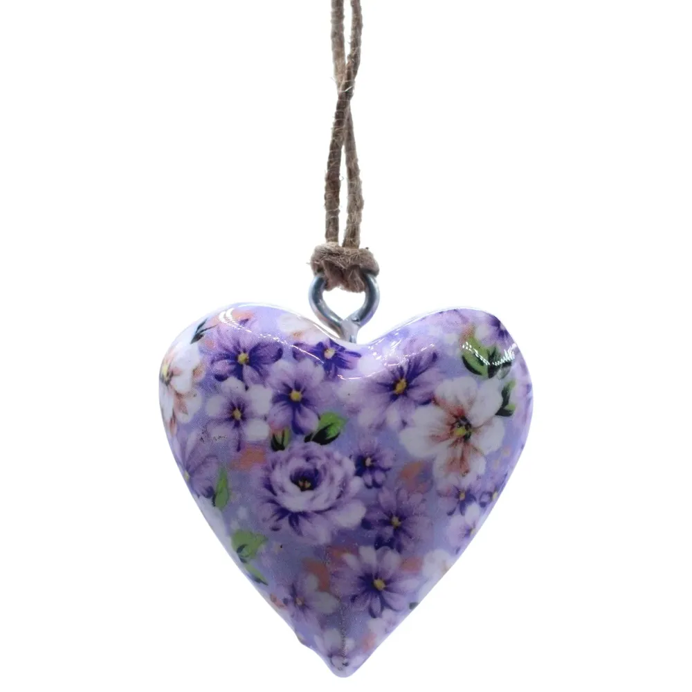 Inimi mari din lemn pentru decor – Floare mov