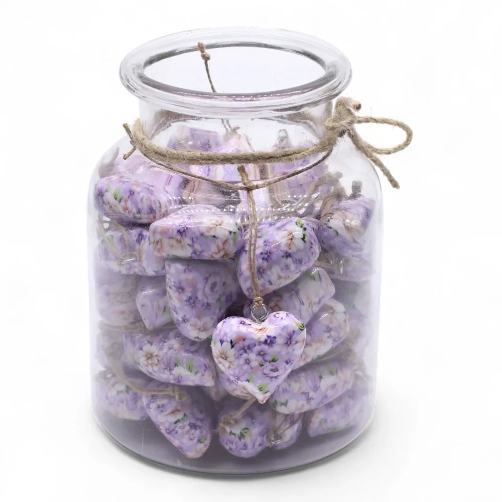 Inimi mari din lemn pentru decor – Floare mov