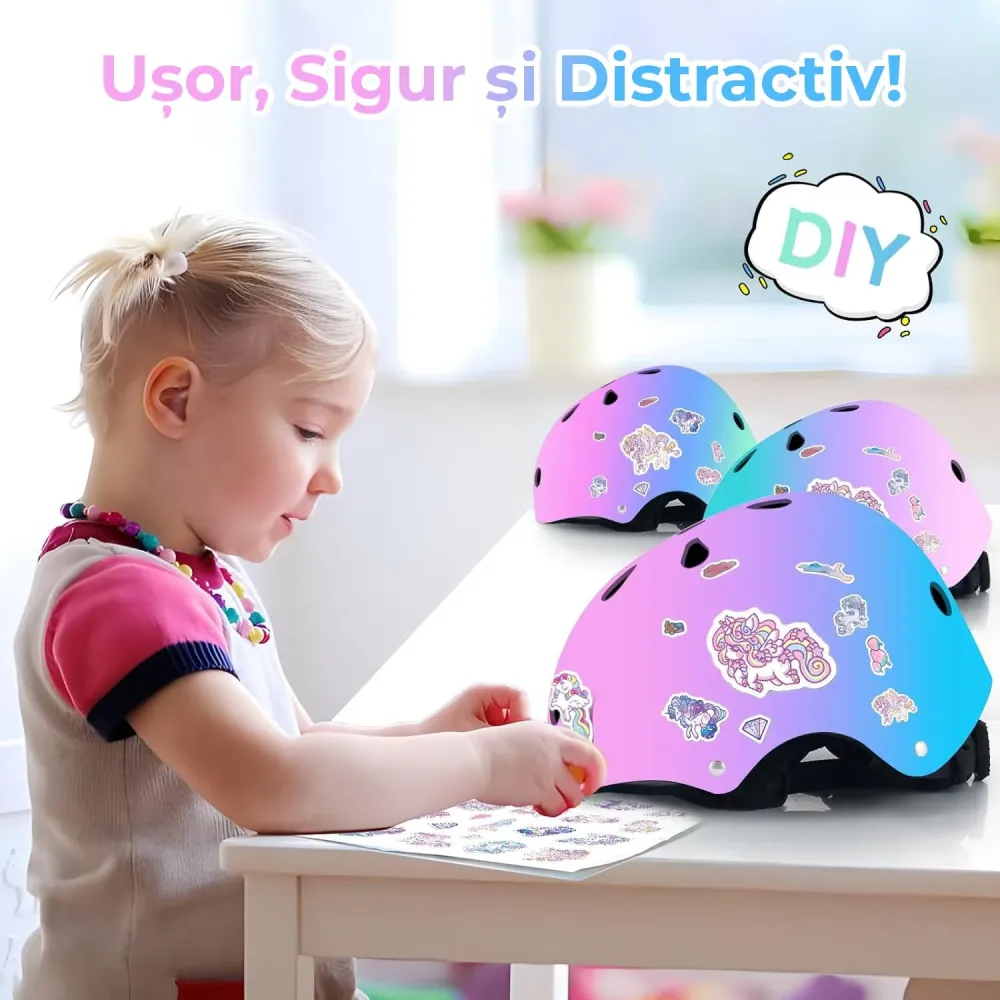 Set Protecție pentru Copii 7 în 1, Cască Reglabilă, Genunchiere, Cotiere și Apărători Încheieturi, Multicolor, 3-14 Ani, M...