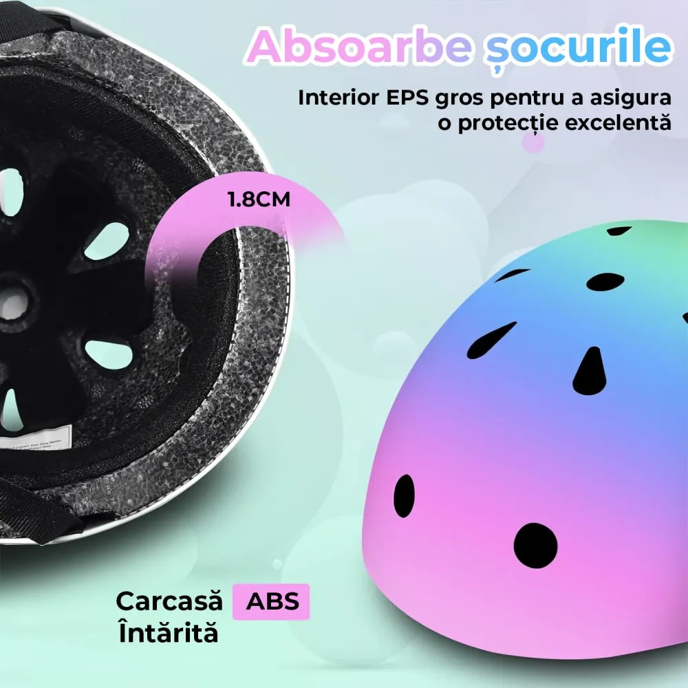 Set Protecție pentru Copii 7 în 1, Cască Reglabilă, Genunchiere, Cotiere și Apărători Încheieturi, Multicolor, 3-14 Ani, M...