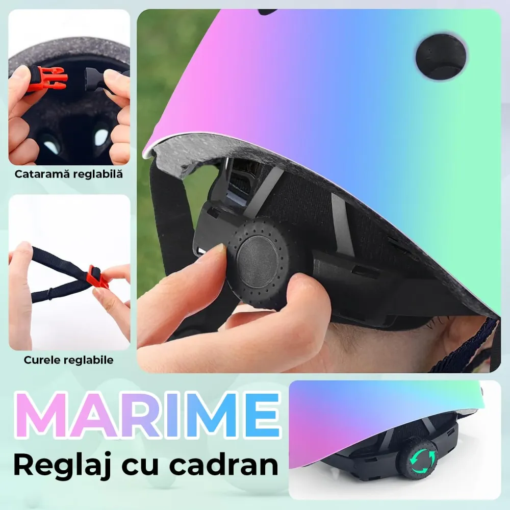 Set Protecție pentru Copii 7 în 1, Cască Reglabilă, Genunchiere, Cotiere și Apărători Încheieturi, Multicolor, 3-14 Ani, M...