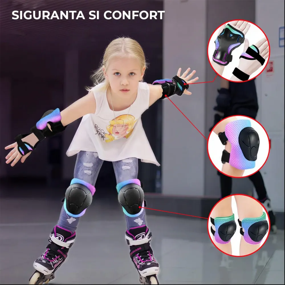 Set de Protectie Elindor® Genunchiere, Cotiere, Aparatori Incheietura, Marimea M, pentru Copii, Potrivit pentru Sport, Cic...