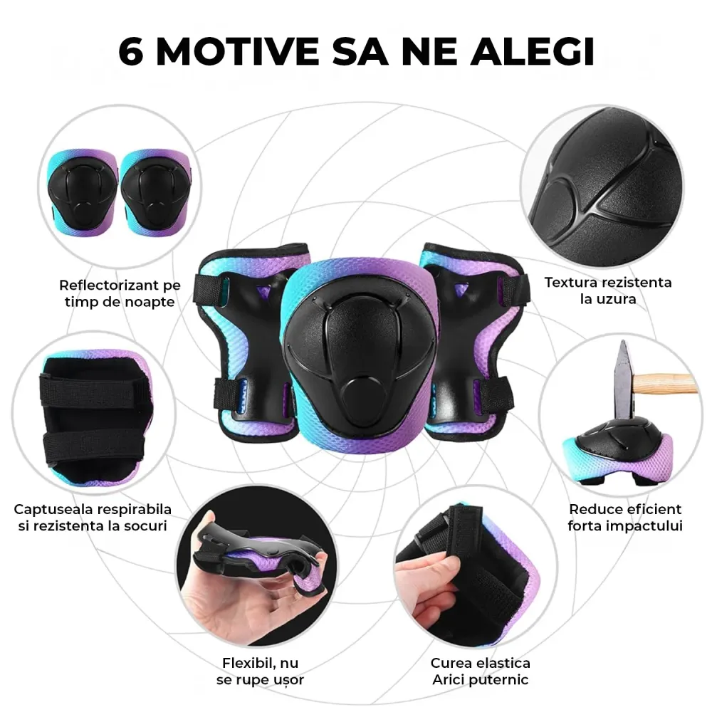 Set de Protectie Elindor® Genunchiere, Cotiere, Aparatori Incheietura, Marimea S, pentru Copii, Potrivit pentru Sport, Cic...