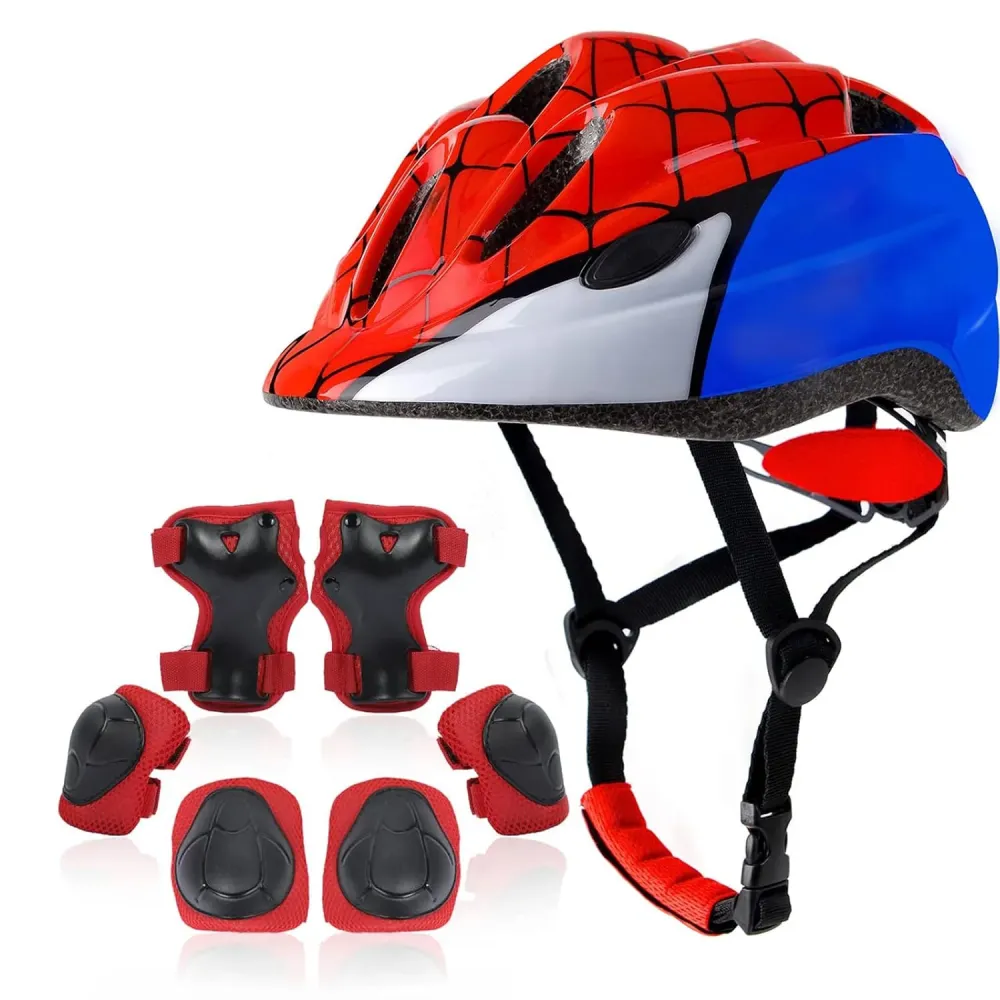 Set Protectie Pentru Copii 7 1, Casca cu Marime Reglabila, Genunchiere, Cotiere si Aparatori Incheieturi, Multicolor, 3-8...