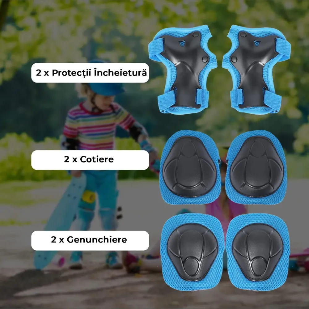 Set Protectie Pentru Copii 7 1, Casca cu Marime Reglabila, Genunchiere, Cotiere si Aparatori Incheieturi, Multicolor, 3-8...