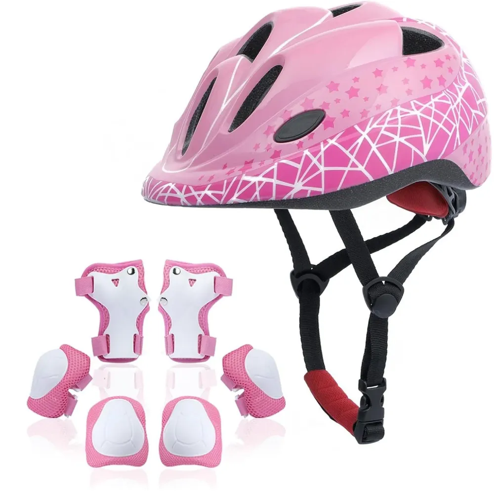 Set Protectie Pentru Copii 7 1, Casca cu Marime Reglabila, Genunchiere, Cotiere si Aparatori Incheieturi, Multicolor, 3-8...