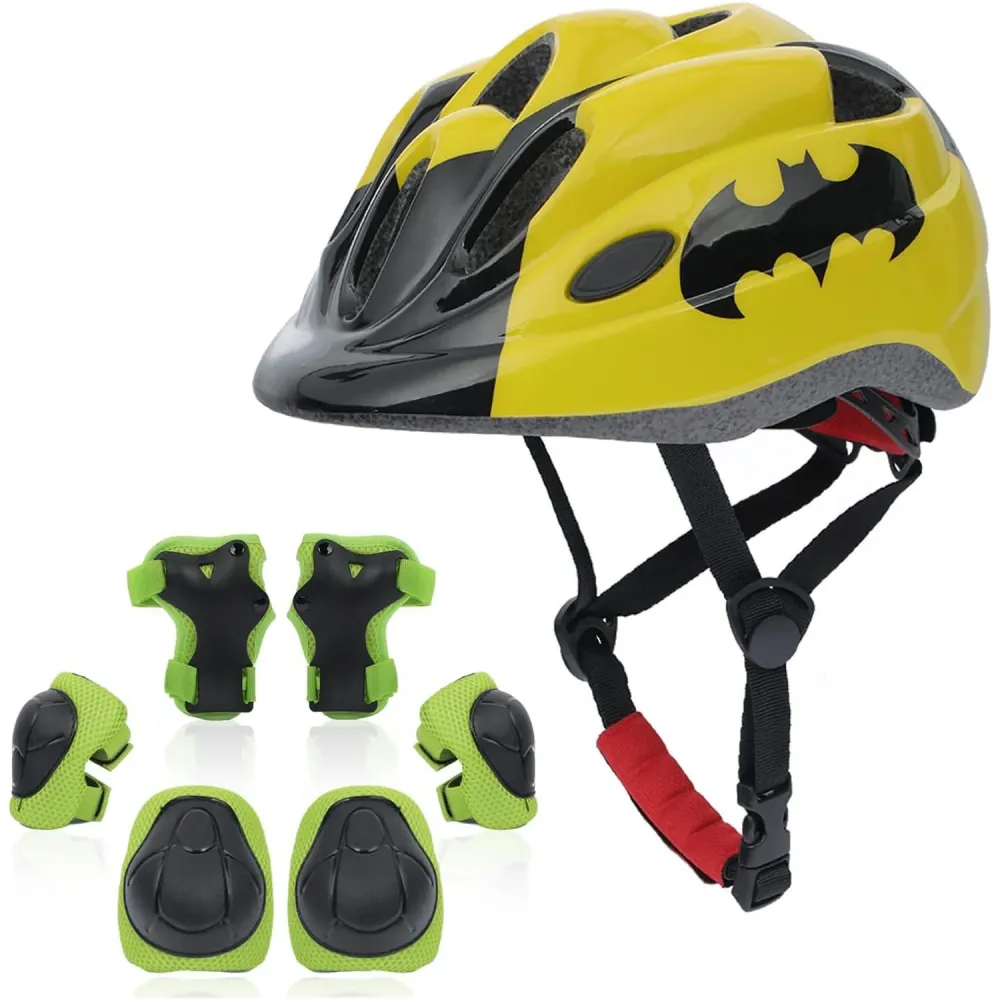 Set Protectie Pentru Copii 7 1, Casca cu Marime Reglabila, Genunchiere, Cotiere si Aparatori Incheieturi, Multicolor, 3-8...