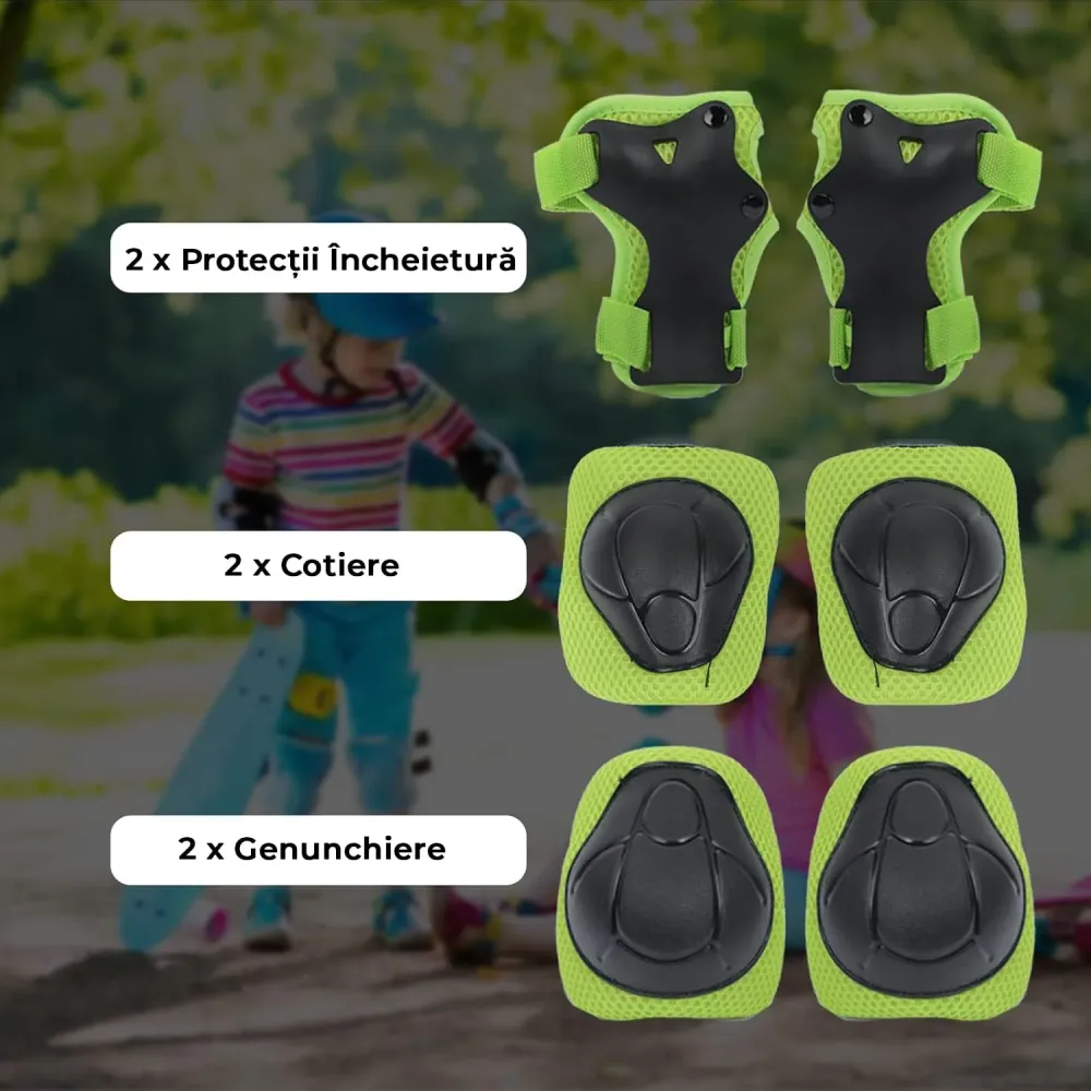 Set Protectie Pentru Copii 7 1, Casca cu Marime Reglabila, Genunchiere, Cotiere si Aparatori Incheieturi, Multicolor, 3-8...