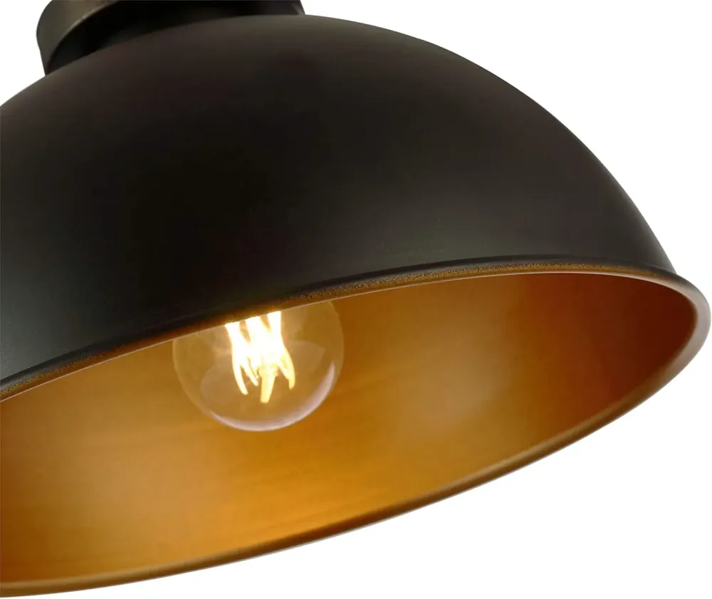 Plafoniera retro cu abajur, LED, E27, 60 W, rotunda, metal, negru/auriu, design vintage, diametru 31 cm