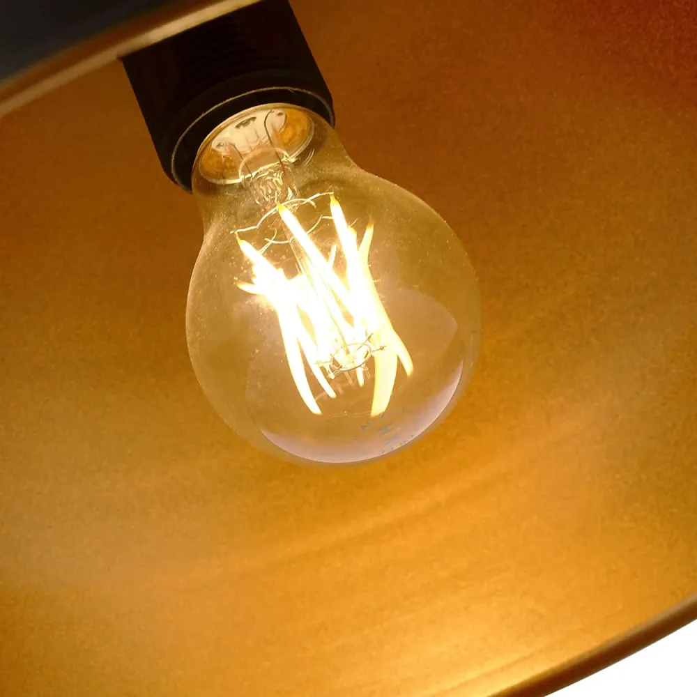 Plafoniera retro cu abajur, LED, E27, 60 W, rotunda, metal, negru/auriu, design vintage, diametru 31 cm